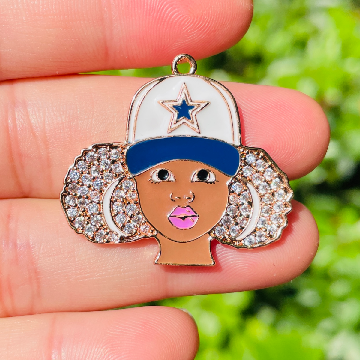 10pcs/lot 32.8*29.5mm CZ Paved Cowboys Black Girl Charms Rose Gold CZ Paved Charms Afro Girl/Queen Charms American Football Sports New Charms Arrivals Charms Beads Beyond