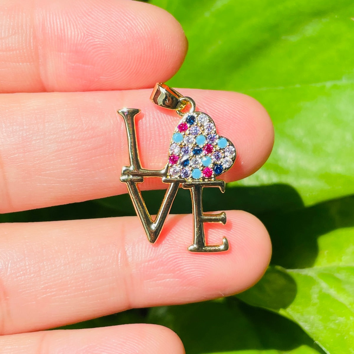 5pcs/lot Gold Plated CZ Paved LOVE Charms Multicolor on Gold CZ Paved Charms Love Letters New Charms Arrivals Charms Beads Beyond