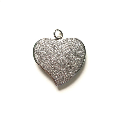 5pcs/lot 28.5*27mm Large Size CZ Paved Heart Charms Silver CZ Paved Charms Hearts Large Sizes New Charms Arrivals Charms Beads Beyond