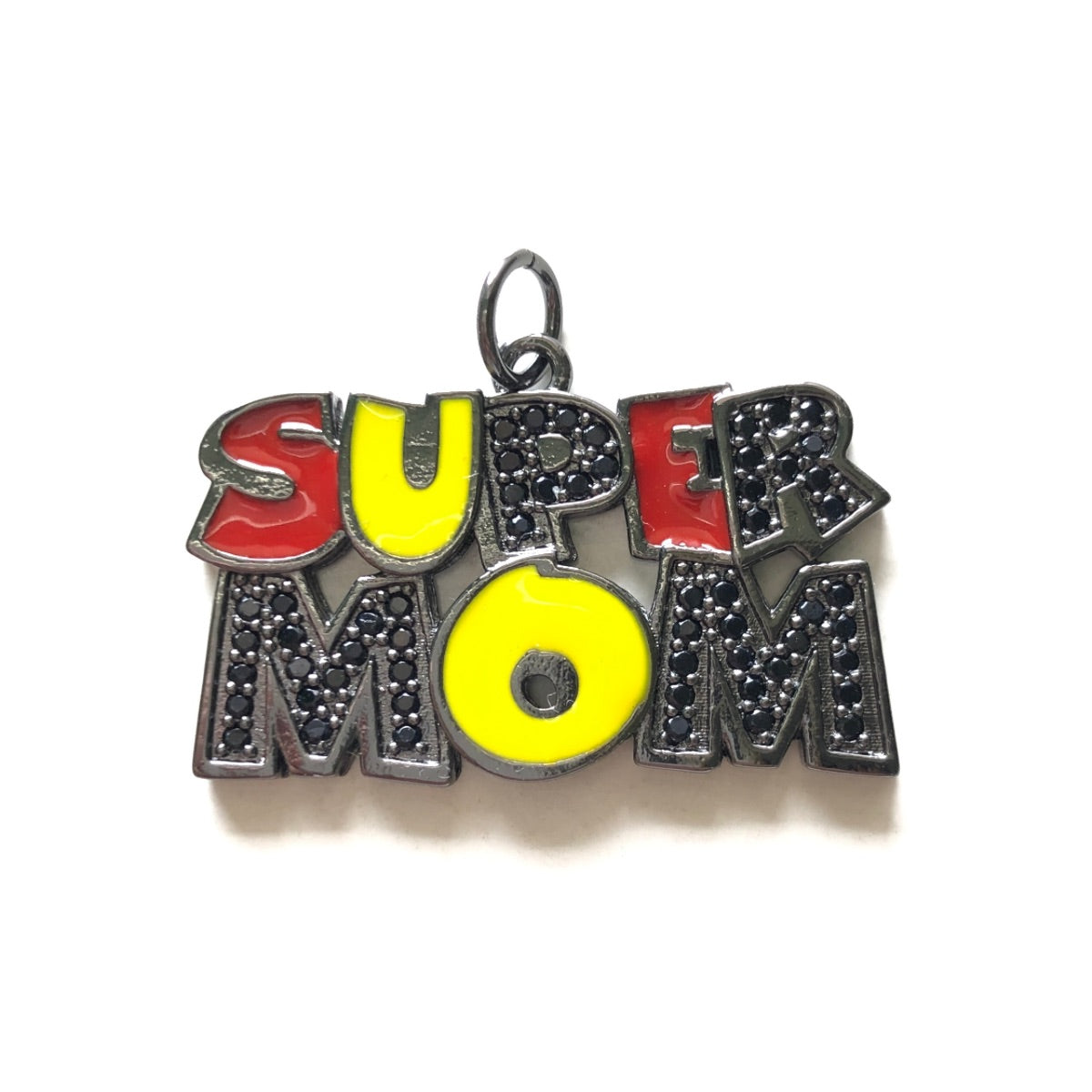 10pcs/lot CZ Pave Super Mom Word Charms-Mother's Day Black on Black CZ Paved Charms Mother's Day New Charms Arrivals Charms Beads Beyond