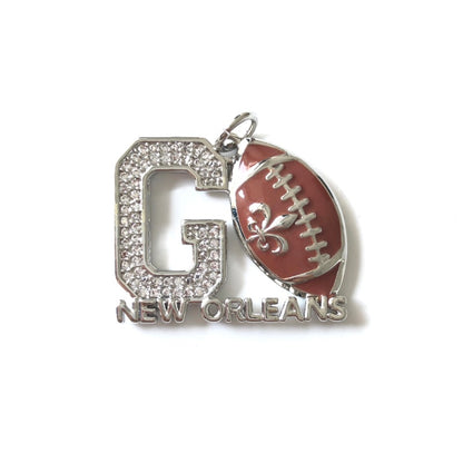 10pcs/lot CZ Pave GO Saints New Orleans AmerIcan Football Word Charms CZ Paved Charms American Football Sports Louisiana Inspired New Charms Arrivals Charms Beads Beyond