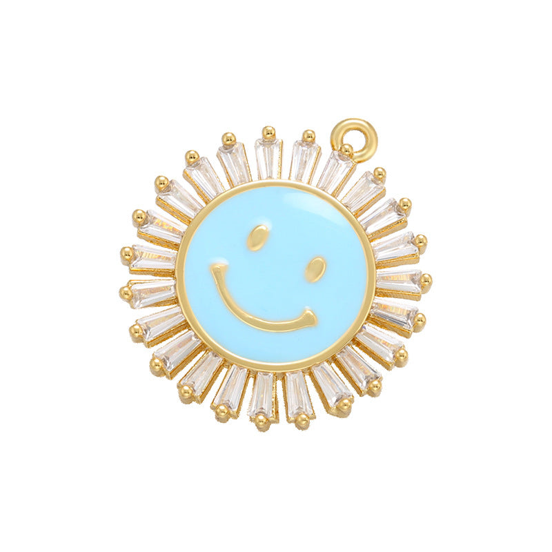 10pcs/lot 22*20mm Gold Plated Colorful Enamel Smile Sun Charms Light blue Enamel Charms Charms Beads Beyond