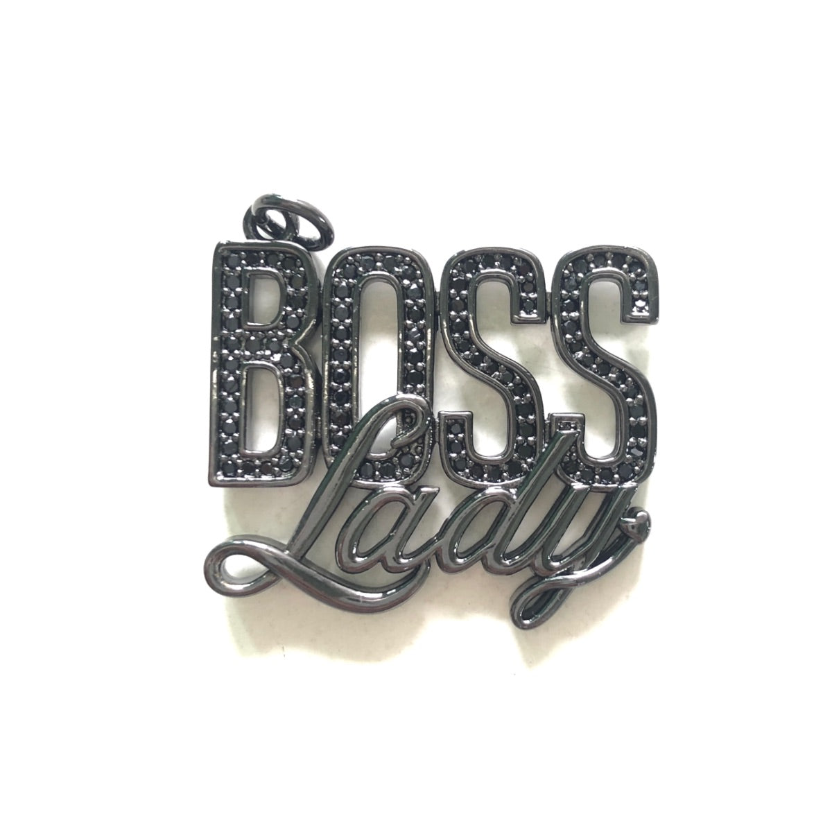 10pcs/lot 31*27.5mm CZ Pave Boss Lady Word Charms Black on Black CZ Paved Charms New Charms Arrivals Words & Quotes Charms Beads Beyond