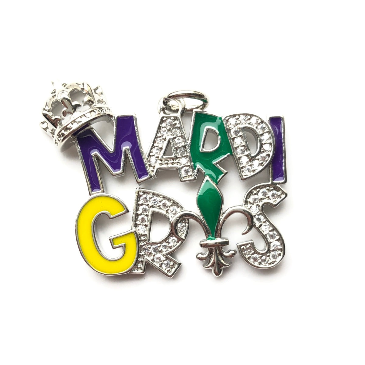 10pcs/lot CZ Paved Crown Mardi Gras Word Charm Pendants Silver CZ Paved Charms Mardi Gras New Charms Arrivals Charms Beads Beyond