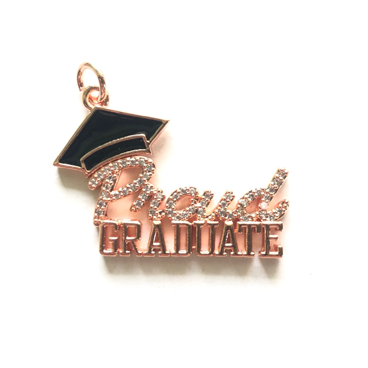 10pcs/lot 34.5*24.5mm CZ Pave Proud Graduate Word Charms for Graduation Rose Gold CZ Paved Charms Graduation New Charms Arrivals Words & Quotes Charms Beads Beyond