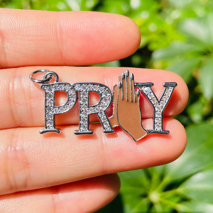 10pcs/lot 35*18mm CZ Pave Praying Hands Pray Word Charms Silver CZ Paved Charms Christian Quotes New Charms Arrivals Words & Quotes Charms Beads Beyond