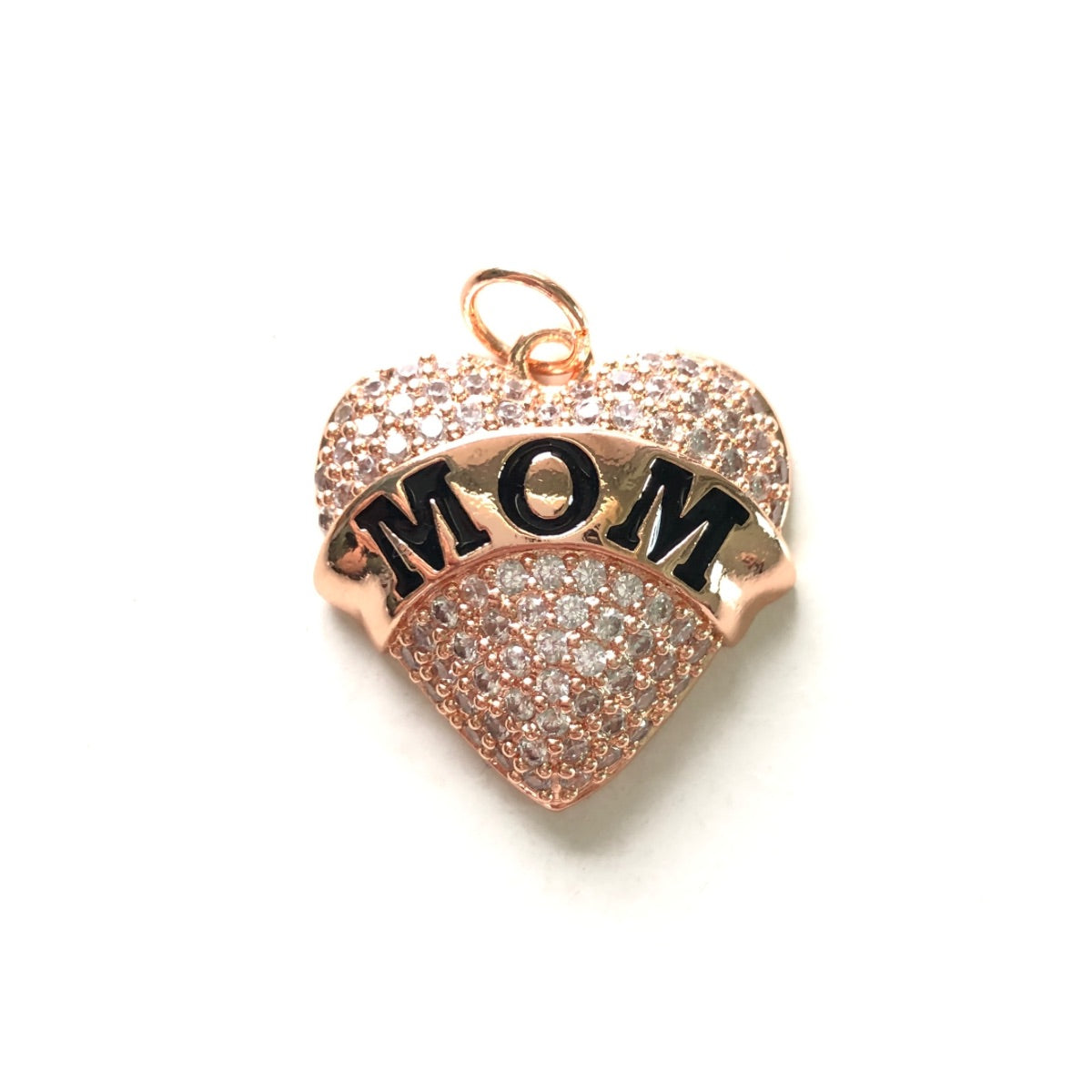 10pcs/lot CZ Pave Mom Heart Word Charms-Mother's Day Rose Gold CZ Paved Charms Hearts Mother's Day New Charms Arrivals Charms Beads Beyond