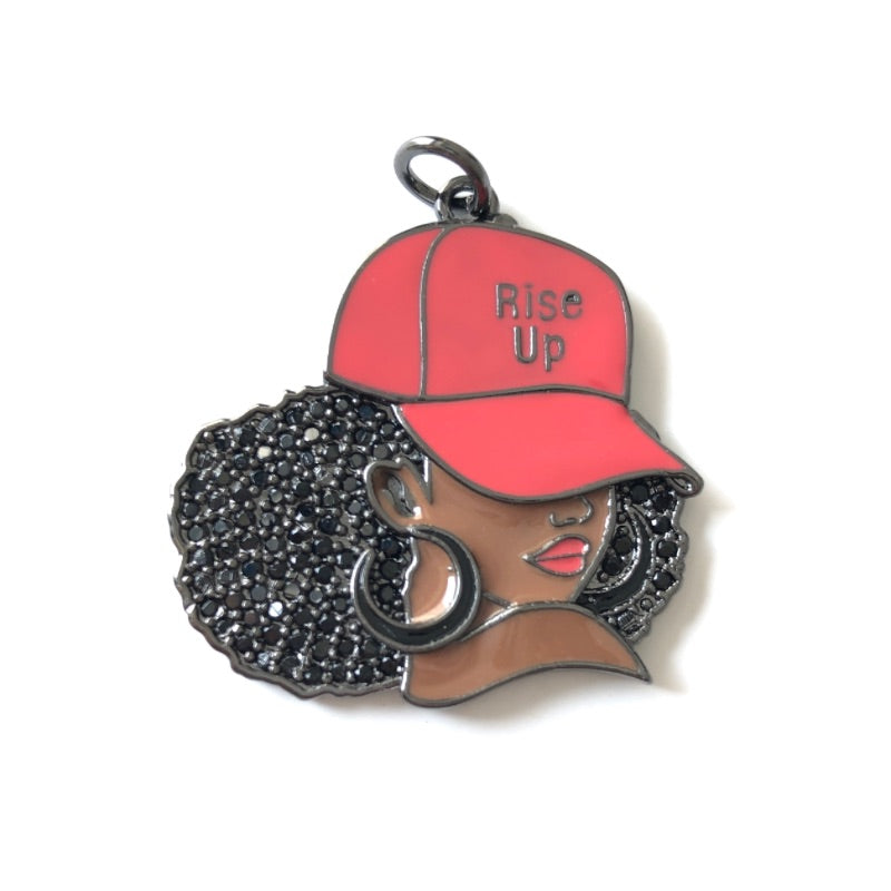 10pcs/lot CZ Paved Atlanta FALCON Rise Up Afro Black Girl Charms CZ Paved Charms Afro Girl/Queen Charms American Football Sports New Charms Arrivals Charms Beads Beyond