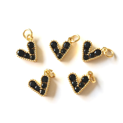 10pcs/lot 10*9.5mm Small Size Multicolor Colorful CZ Paved Heart Charms Black on Gold CZ Paved Charms Colorful Zirconia Hearts New Charms Arrivals Small Sizes Charms Beads Beyond