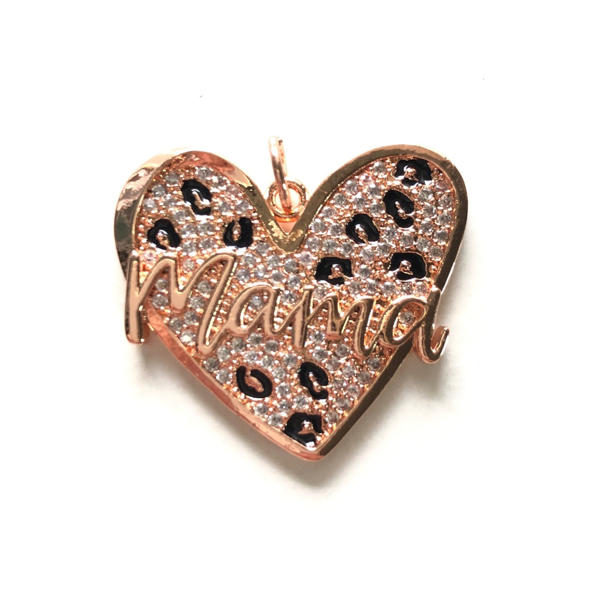 10pcs/lot CZ Paved Leopard Print Mom Heart Charms for Mother's Day Rose Gold CZ Paved Charms Hearts Leopard Printed Mother's Day New Charms Arrivals Charms Beads Beyond