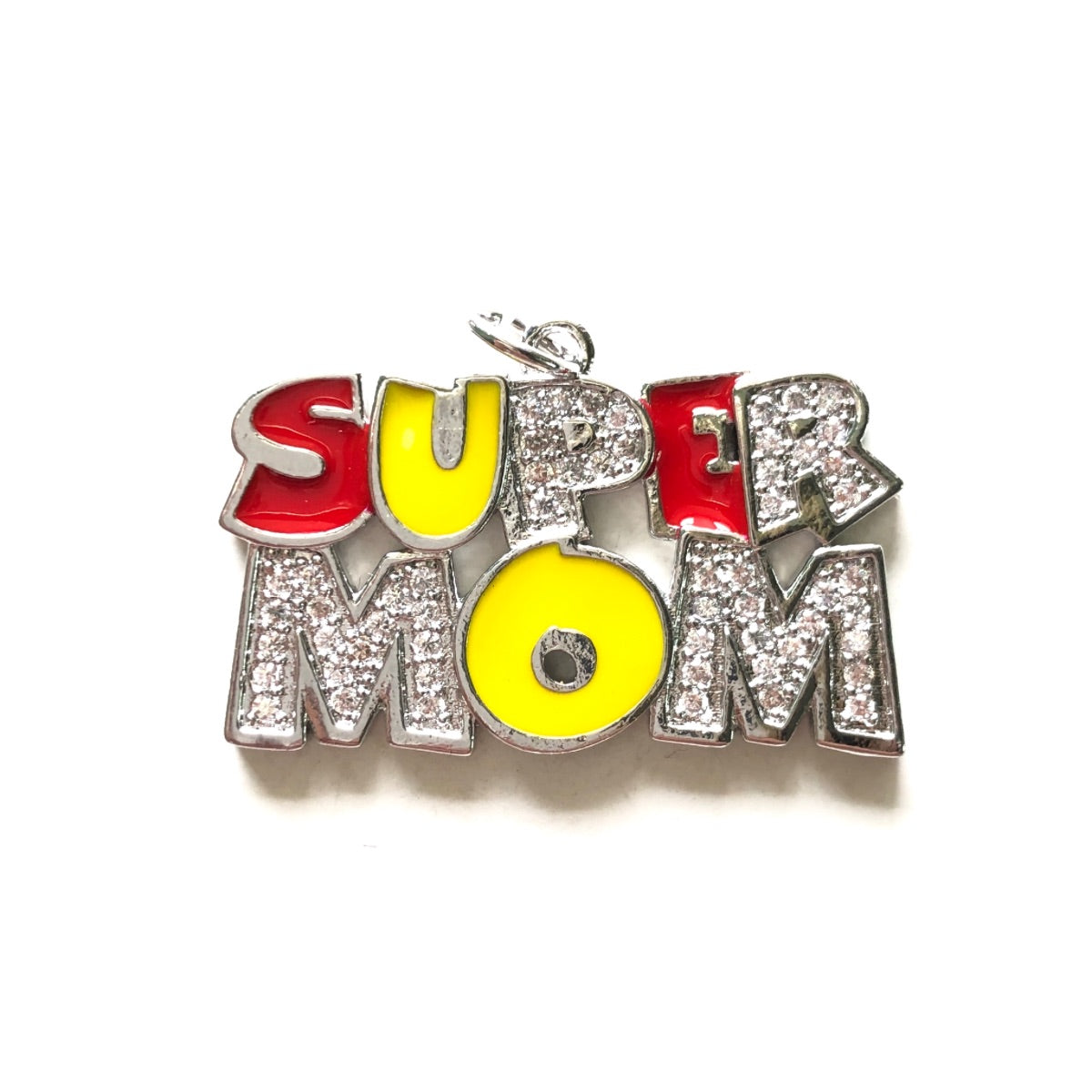 10pcs/lot CZ Pave Super Mom Word Charms-Mother's Day Silver CZ Paved Charms Mother's Day New Charms Arrivals Charms Beads Beyond