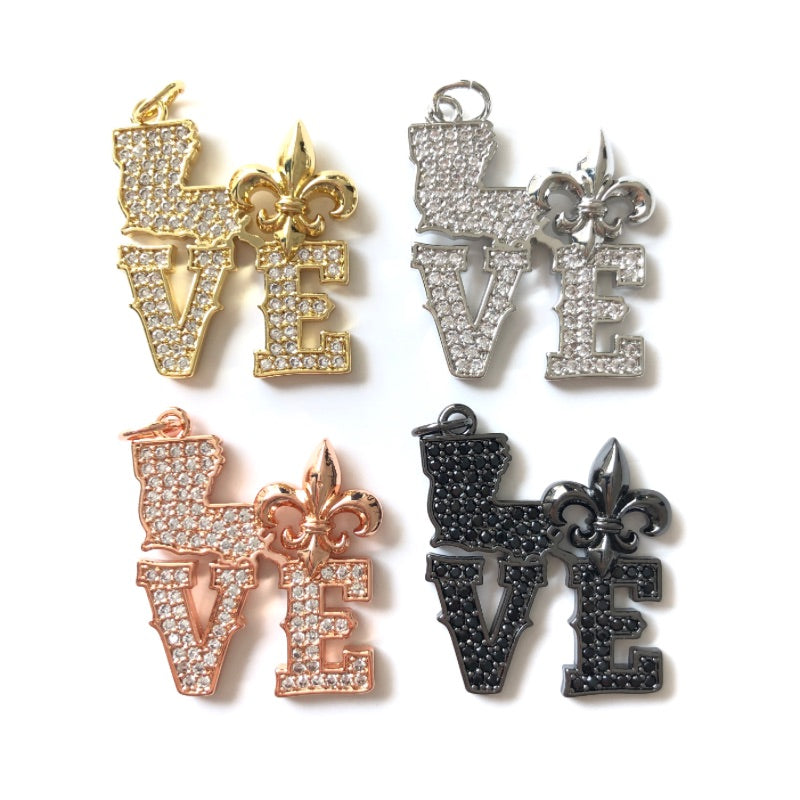 10pcs/lot CZ Pave Love Louisiana Fleur De Lis Word Charms CZ Paved Charms Louisiana Inspired Mardi Gras New Charms Arrivals Charms Beads Beyond