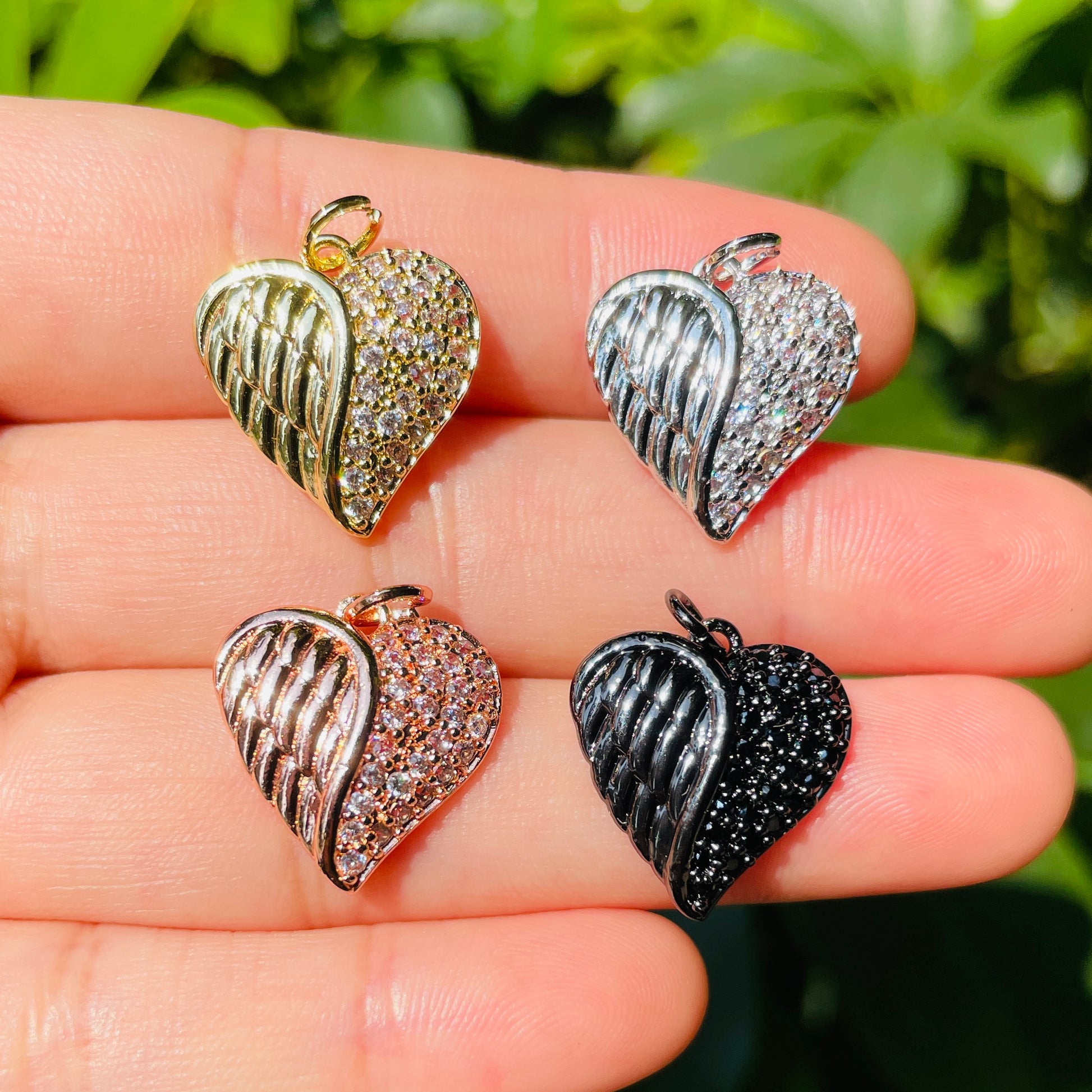 10pcs/lot 17.2*16mm Small Size CZ Paved Wing Heart Charms Mix Colors CZ Paved Charms Hearts New Charms Arrivals Charms Beads Beyond