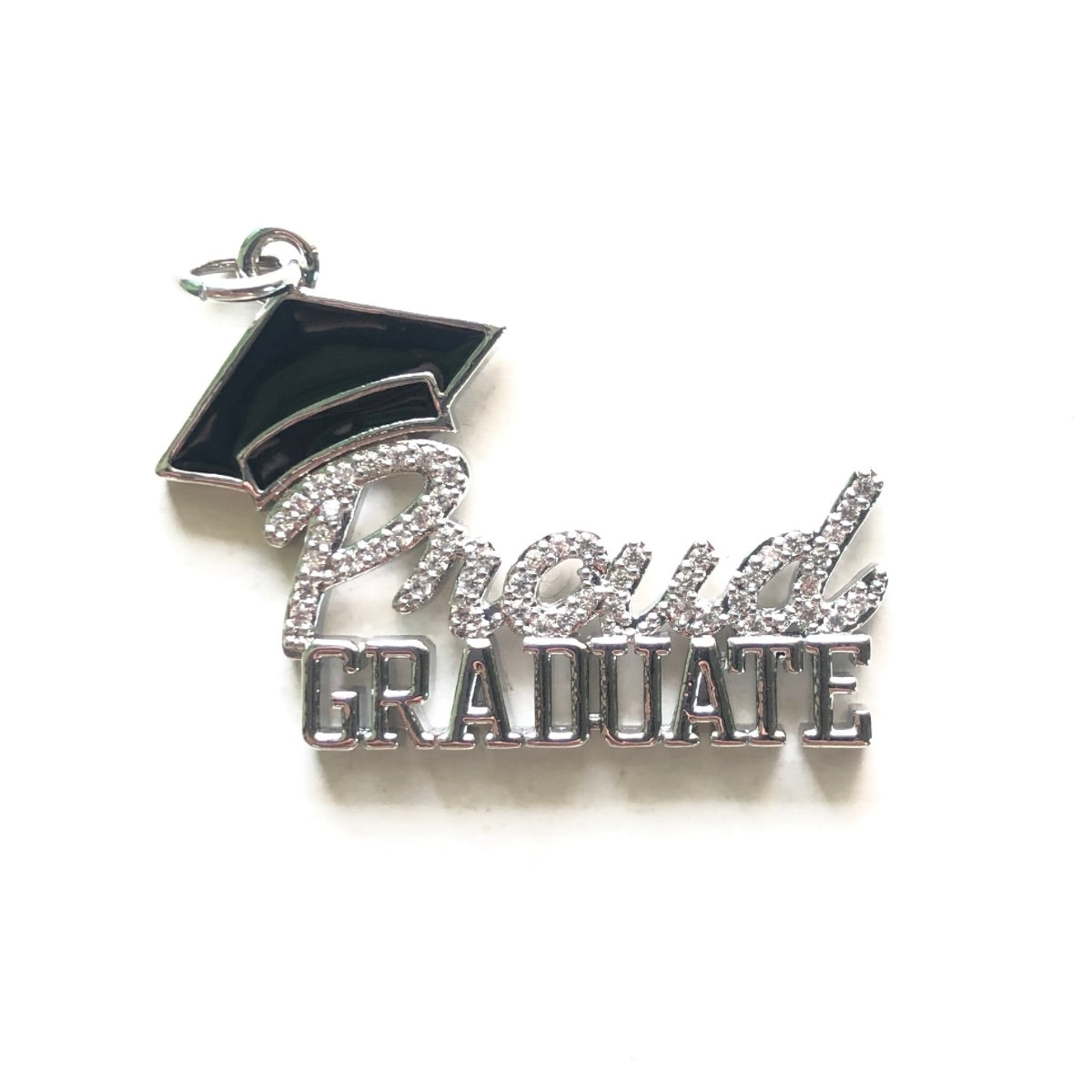 10pcs/lot 34.5*24.5mm CZ Pave Proud Graduate Word Charms for Graduation Silver CZ Paved Charms Graduation New Charms Arrivals Words & Quotes Charms Beads Beyond