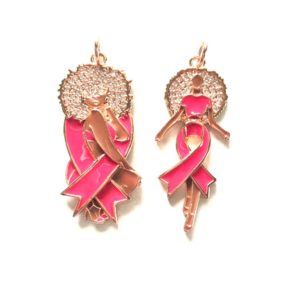 10pcs/lot Breast Cancer Awareness Enamel Pink Ribbon CZ Pave Afro Black Girl Mix Charms Bundle Rose Gold-5 each styles CZ Paved Charms Breast Cancer Awareness Mix Charms New Charms Arrivals Charms Beads Beyond