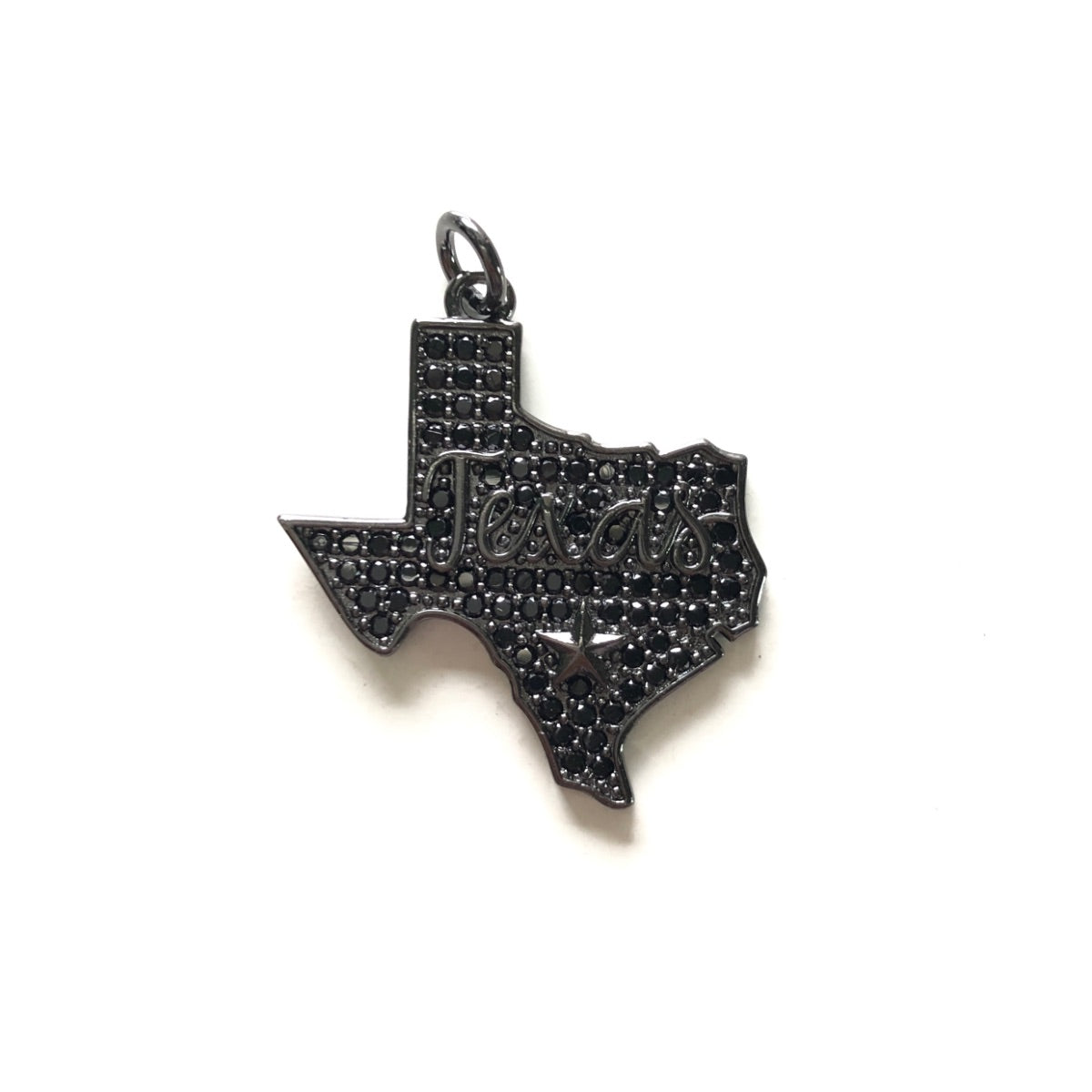 10pcs/lot 30*27mm CZ Lone Star State Texas Map Charm Pendants Black CZ Paved Charms Maps On Sale Charms Beads Beyond