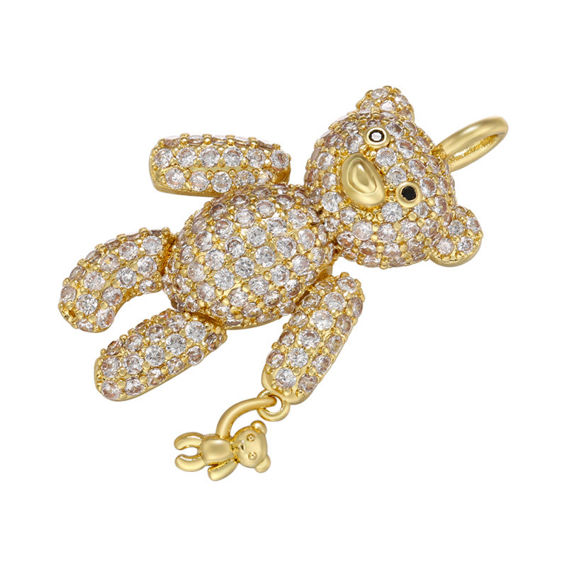 5-10pcs/lot 30 *19mm CZ Paved Cute Bear Charms Gold CZ Paved Charms Animals & Insects Charms Beads Beyond