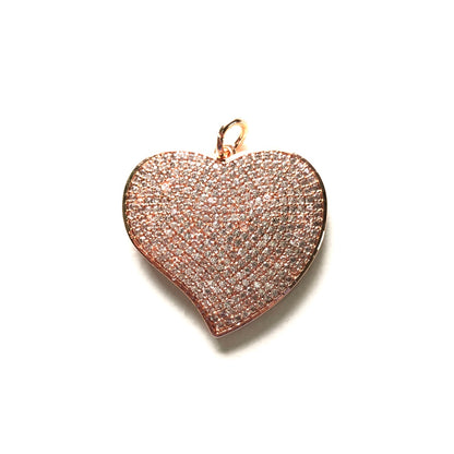 5pcs/lot 28.5*27mm Large Size CZ Paved Heart Charms Rose Gold CZ Paved Charms Hearts Large Sizes New Charms Arrivals Charms Beads Beyond