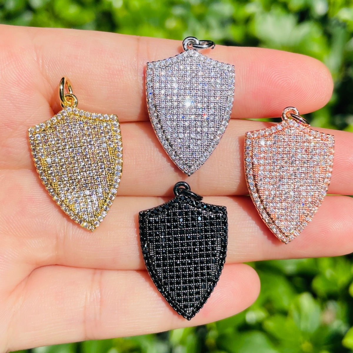 10pcs/lot 28.3*18.5mm CZ Paved Shield Charms Mix Colors CZ Paved Charms Geometrics Large Sizes Charms Beads Beyond