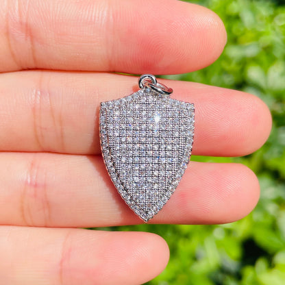 10pcs/lot 28.3*18.5mm CZ Paved Shield Charms CZ Paved Charms Geometrics Large Sizes Charms Beads Beyond