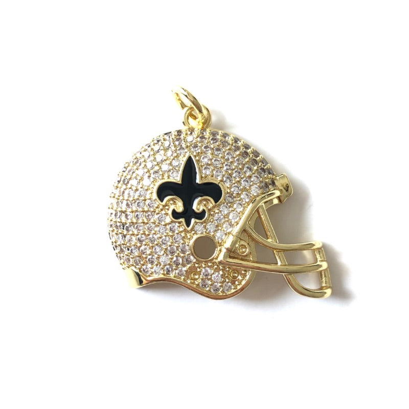 10pcs/lot Fleur De Lis CZ Saints Football Helmet Charms CZ Paved Charms American Football Sports Louisiana Inspired New Charms Arrivals Charms Beads Beyond