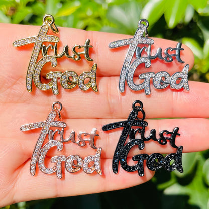 10pcs/lot 32*28mm CZ Pave Trust God Word Charms Mix Colors CZ Paved Charms Christian Quotes New Charms Arrivals Charms Beads Beyond