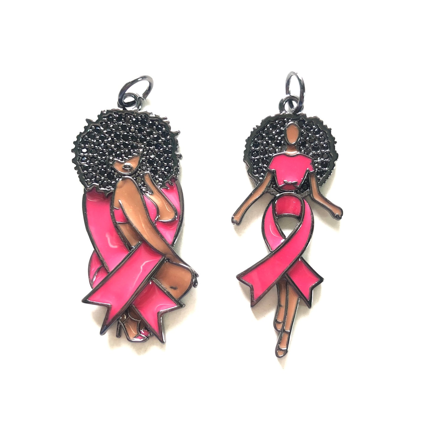 10pcs/lot Breast Cancer Awareness Enamel Pink Ribbon CZ Pave Afro Black Girl Mix Charms Bundle Black on Black-5 each styles CZ Paved Charms Breast Cancer Awareness Mix Charms New Charms Arrivals Charms Beads Beyond