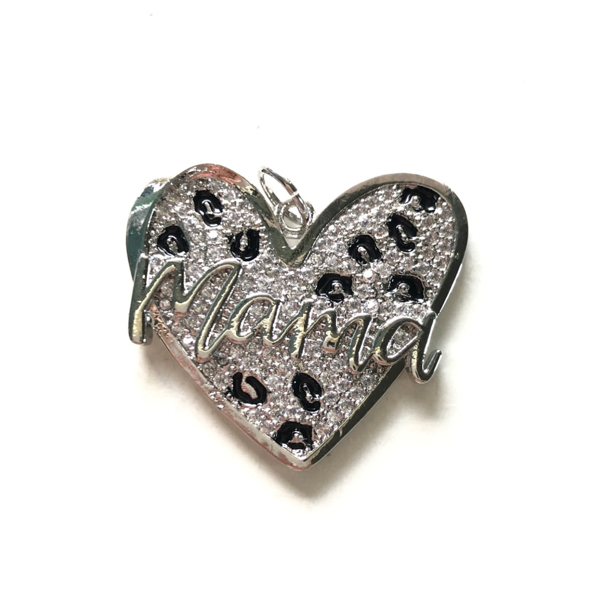 10pcs/lot CZ Paved Leopard Print Mom Heart Charms for Mother's Day Silver CZ Paved Charms Hearts Leopard Printed Mother's Day New Charms Arrivals Charms Beads Beyond