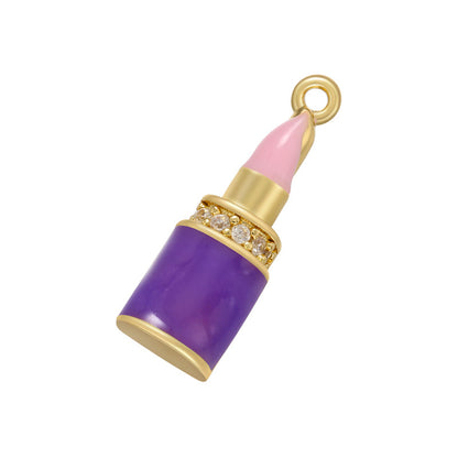 10pcs/lot 18*6mm Colorful Enamel Cute CZ Pave Lip Stick Charm Pendants Purple Enamel Charms Charms Beads Beyond