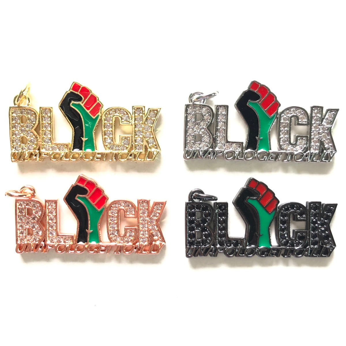 10pcs/lot 36*19mm Enamel Black Lives Matter Fist CZ Pave Black Unapologetically Word Charms for Juneteenth Black Month Awareness CZ Paved Charms Juneteenth & Black History Month Awareness New Charms Arrivals Charms Beads Beyond