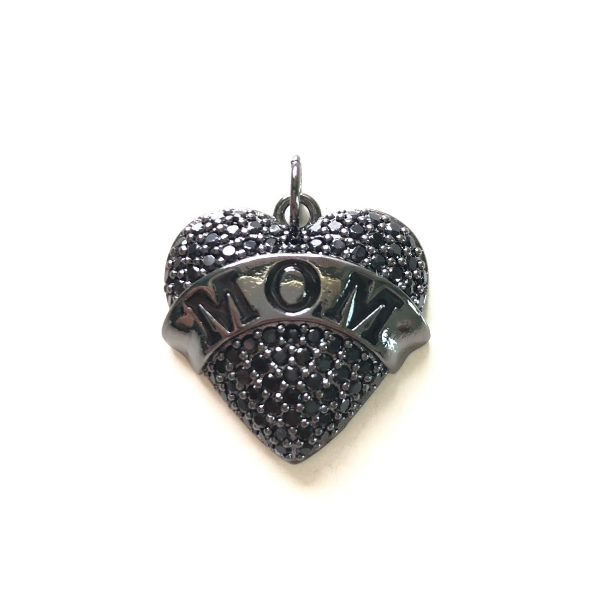 10pcs/lot CZ Pave Mom Heart Word Charms-Mother's Day Black on Black CZ Paved Charms Hearts Mother's Day New Charms Arrivals Charms Beads Beyond