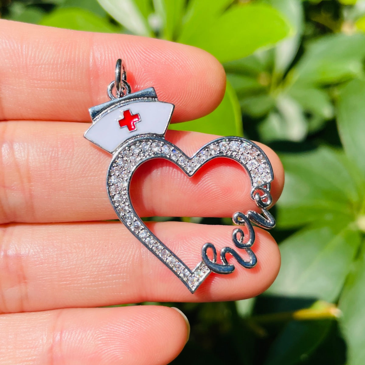 10pcs/lot 33*30mm CZ Pave Nurse Cap Heart Hero Word Charms Silver CZ Paved Charms New Charms Arrivals Nurse Inspired Charms Beads Beyond
