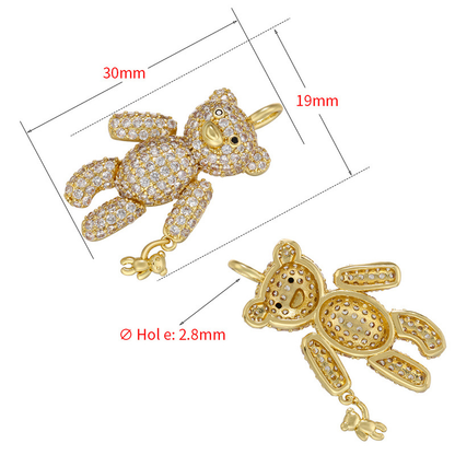 5-10pcs/lot 30 *19mm CZ Paved Cute Bear Charms CZ Paved Charms Animals & Insects Charms Beads Beyond