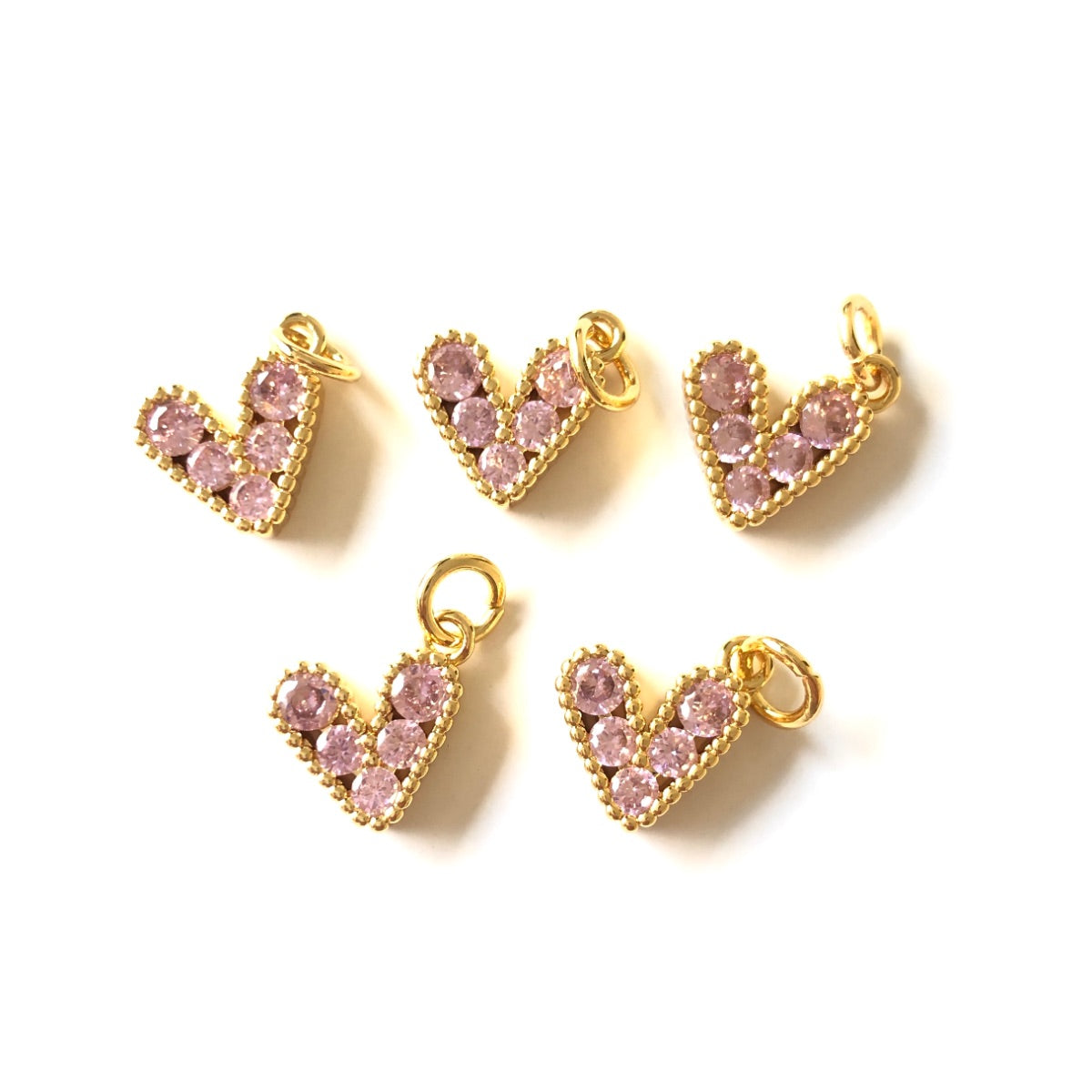 10pcs/lot 10*9.5mm Small Size Multicolor Colorful CZ Paved Heart Charms Pink on Gold CZ Paved Charms Colorful Zirconia Hearts New Charms Arrivals Small Sizes Charms Beads Beyond