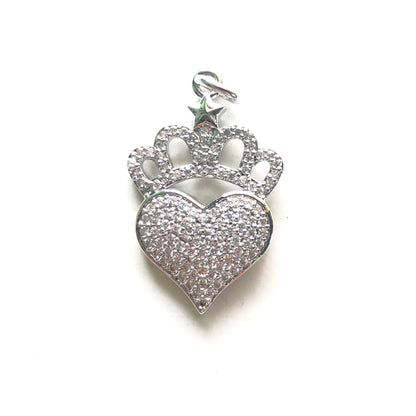 10pcs/lot 28.8*18mm CZ Paved Heart Crown Charms Silver CZ Paved Charms Crowns Hearts New Charms Arrivals Charms Beads Beyond