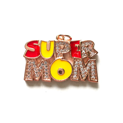 10pcs/lot CZ Pave Super Mom Word Charms-Mother's Day Rose Gold CZ Paved Charms Mother's Day New Charms Arrivals Charms Beads Beyond