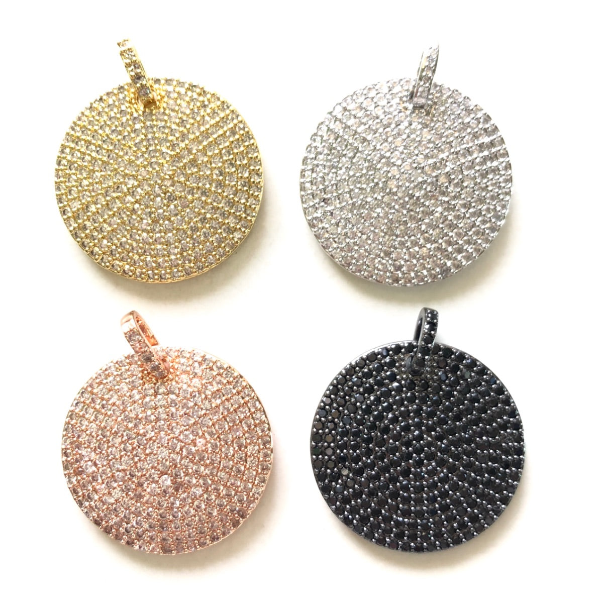 5pcs/lot 28.5mm CZ Paved Round Charms Mix Color CZ Paved Charms Geometrics Large Sizes Charms Beads Beyond