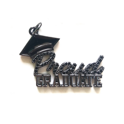 10pcs/lot 34.5*24.5mm CZ Pave Proud Graduate Word Charms for Graduation Black on Black CZ Paved Charms Graduation New Charms Arrivals Words & Quotes Charms Beads Beyond