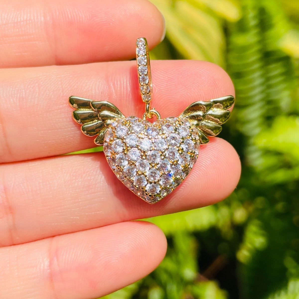 10pcs/lot 29.2*18.6mm CZ Paved Angel Wing 3D Heart Charms Gold CZ Paved Charms Hearts New Charms Arrivals Charms Beads Beyond