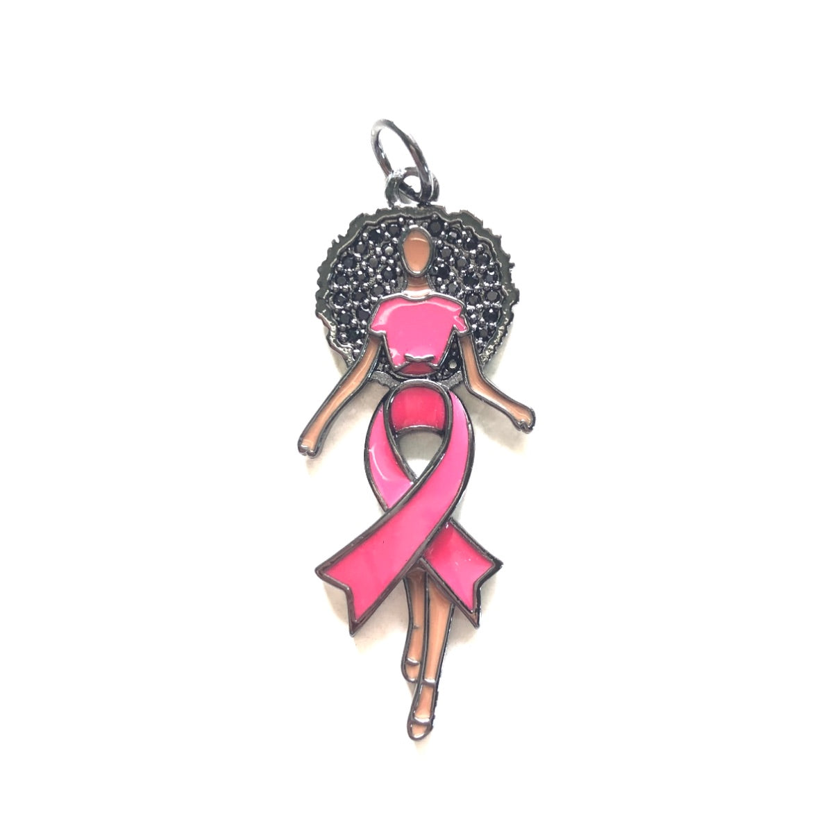 10pcs/lot Enamel Pink Ribbon CZ Pave Afro Black Girl Charms for Breast Cancer Awareness Black on Black CZ Paved Charms Afro Girl/Queen Charms Breast Cancer Awareness New Charms Arrivals Charms Beads Beyond