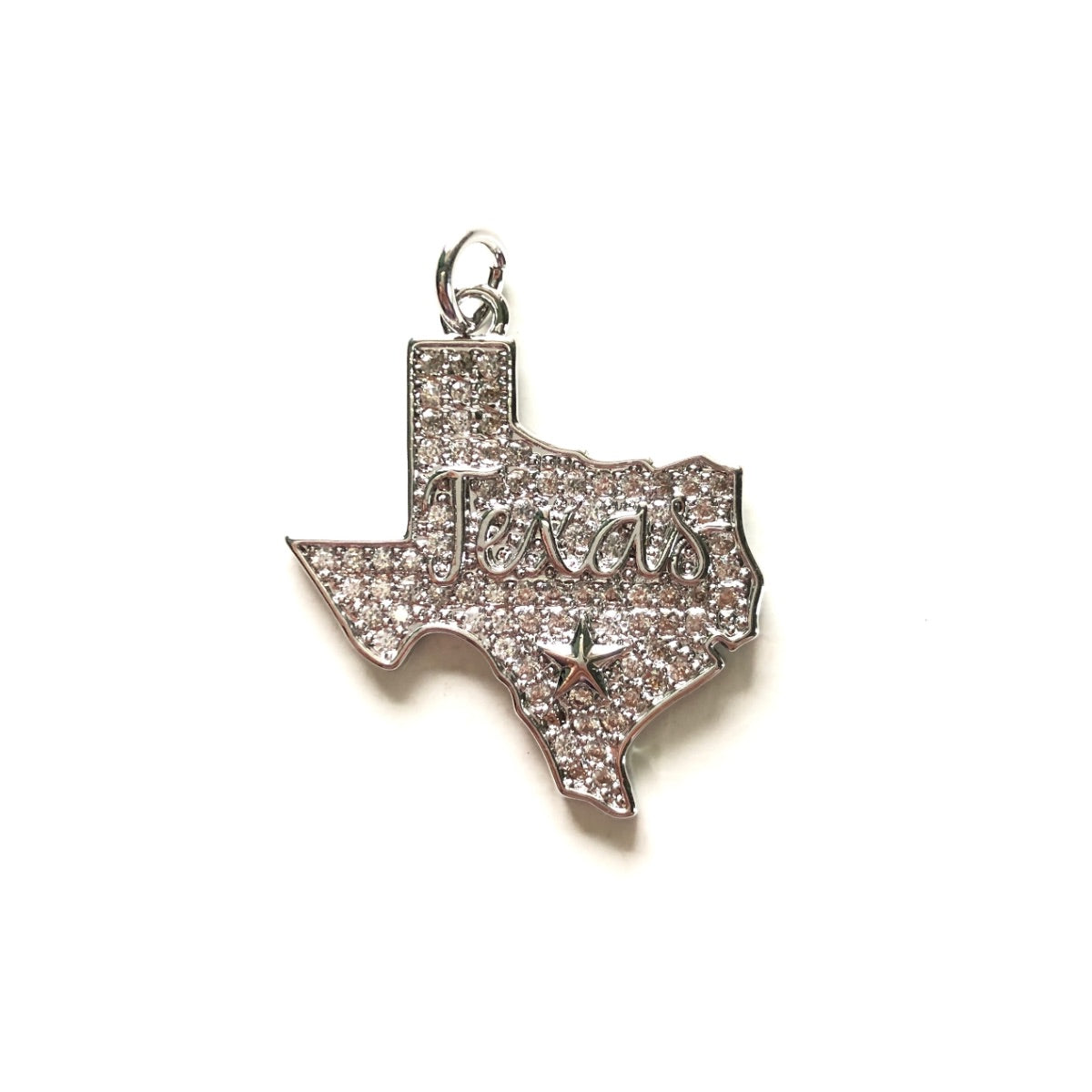 10pcs/lot 30*27mm CZ Lone Star State Texas Map Charm Pendants Silver CZ Paved Charms Maps On Sale Charms Beads Beyond