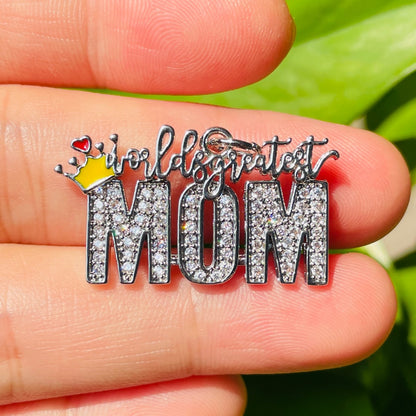 10pcs/lot CZ Pave World's Greatest Mom Word Charms-Mother's Day Silver CZ Paved Charms Mother's Day New Charms Arrivals Charms Beads Beyond