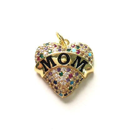 10pcs/lot Multicolor Fuchsia CZ Pave Mom Heart Word Charms-Mother's Day Multicolor on Gold CZ Paved Charms Hearts Mother's Day New Charms Arrivals Charms Beads Beyond