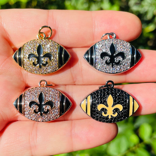 10pcs/lot 25.7*18.7mm Fleur De Lis CZ Saints American Football Charms Mix Colors CZ Paved Charms American Football Sports Louisiana Inspired New Charms Arrivals Charms Beads Beyond