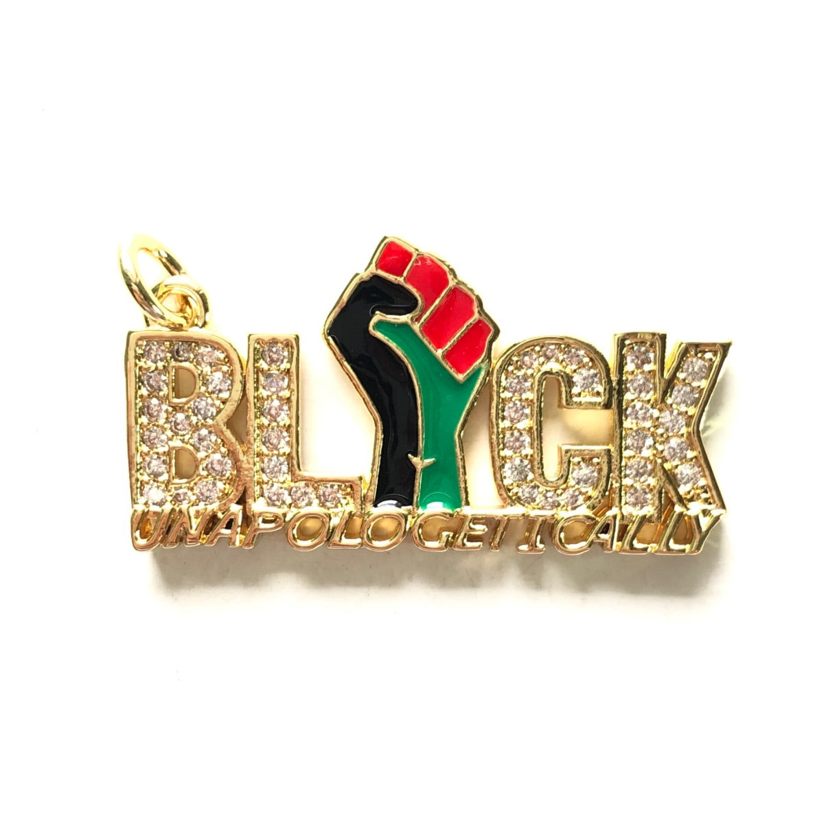 10pcs/lot 36*19mm Enamel Black Lives Matter Fist CZ Pave Black Unapologetically Word Charms for Juneteenth Black Month Awareness Gold CZ Paved Charms Juneteenth & Black History Month Awareness New Charms Arrivals Charms Beads Beyond
