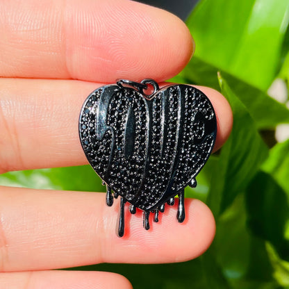 10pcs/lot CZ Paved Dripping Love Heart Charms Black on Black CZ Paved Charms Hearts Love Letters New Charms Arrivals Charms Beads Beyond