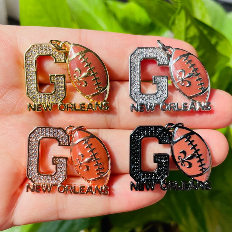 10pcs/lot CZ Pave GO Saints New Orleans AmerIcan Football Word Charms Mix Colors CZ Paved Charms American Football Sports Louisiana Inspired New Charms Arrivals Charms Beads Beyond