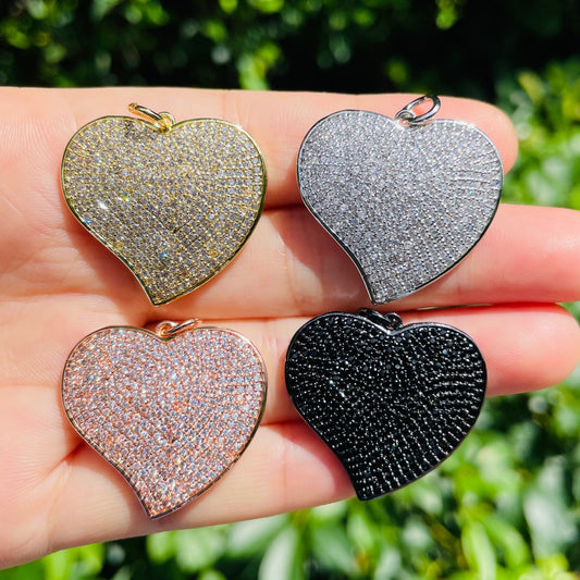 5pcs/lot 28.5*27mm Large Size CZ Paved Heart Charms Mix Colors CZ Paved Charms Hearts Large Sizes New Charms Arrivals Charms Beads Beyond