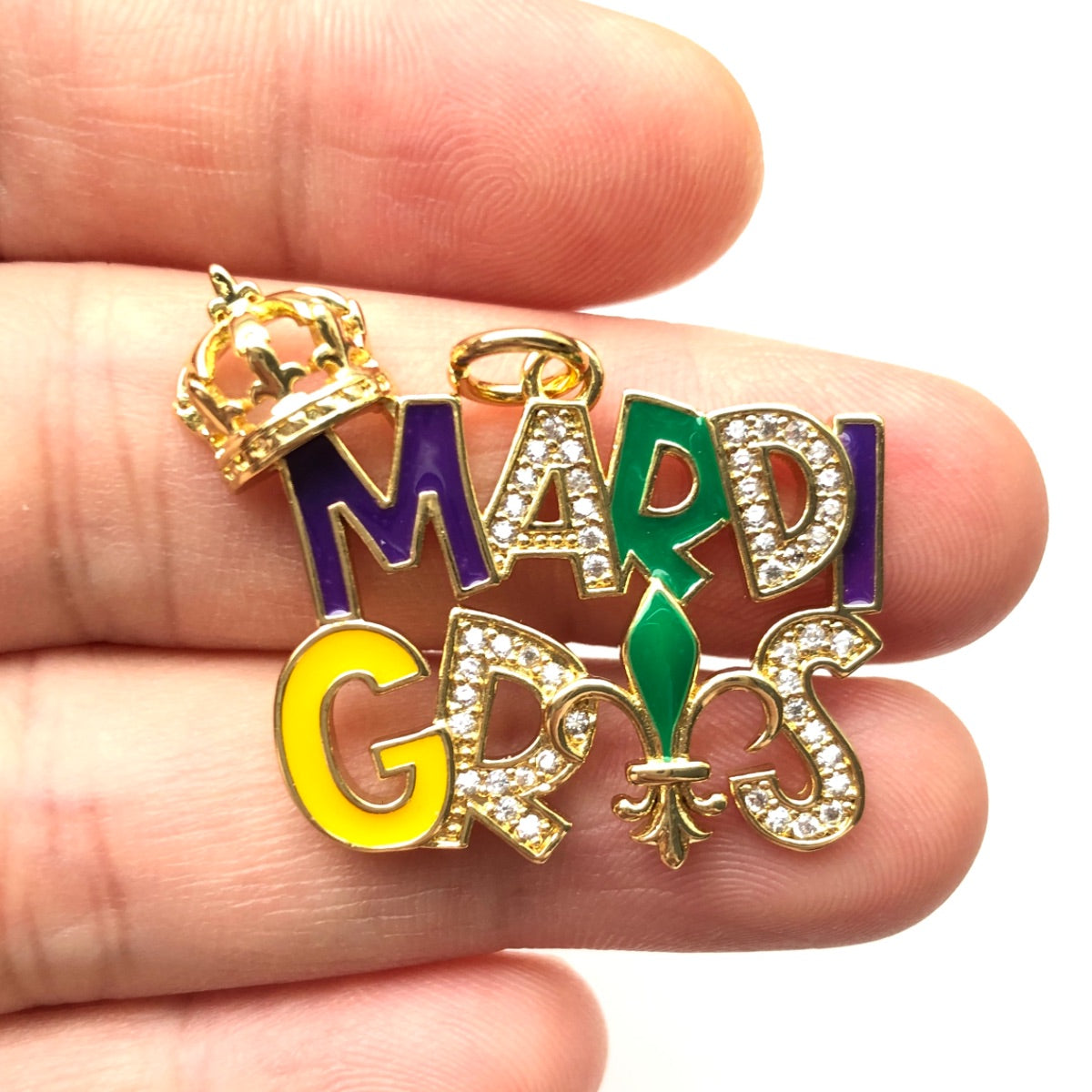 10pcs/lot CZ Paved Crown Mardi Gras Word Charm Pendants CZ Paved Charms Mardi Gras New Charms Arrivals Charms Beads Beyond