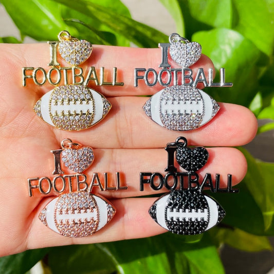 10pcs/lot CZ Pave I Love Football Word Sports Charms Mix Colors CZ Paved Charms American Football Sports New Charms Arrivals Charms Beads Beyond